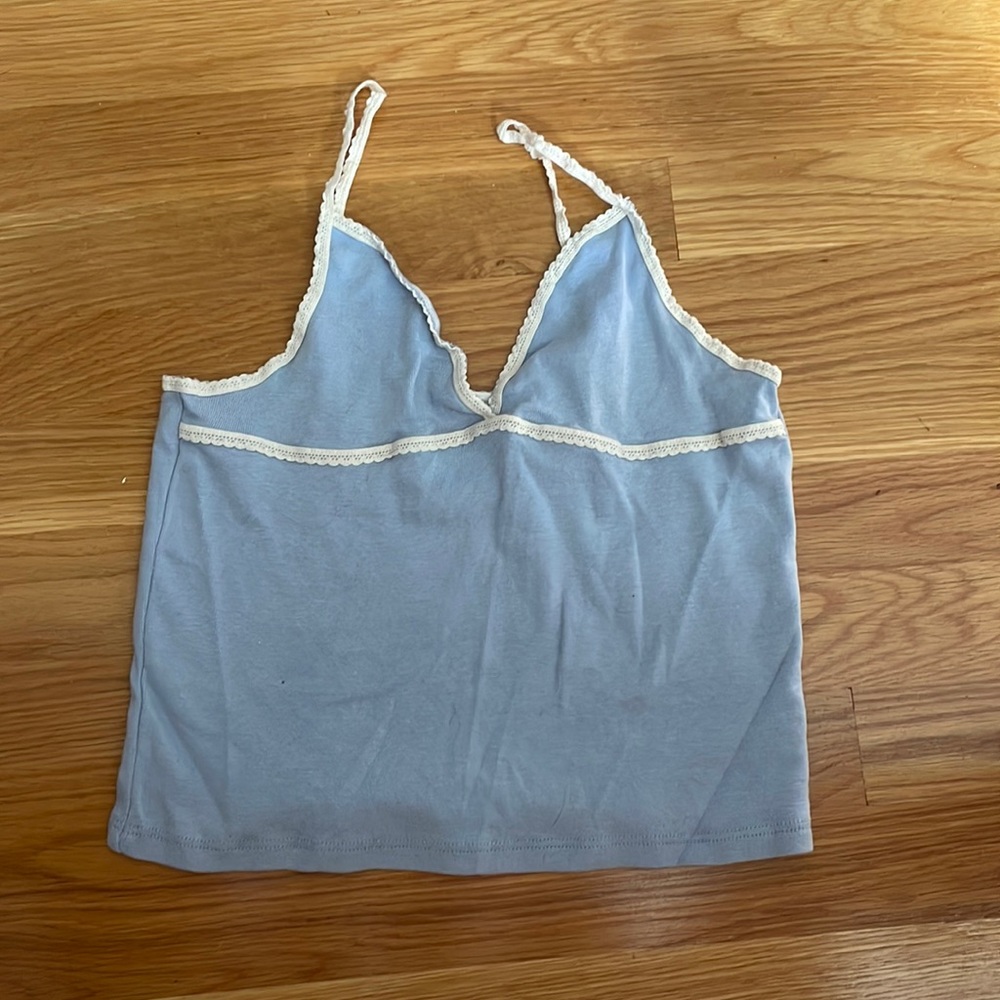 John Galt Light Blue Bustier Lace Trim Tank Top
